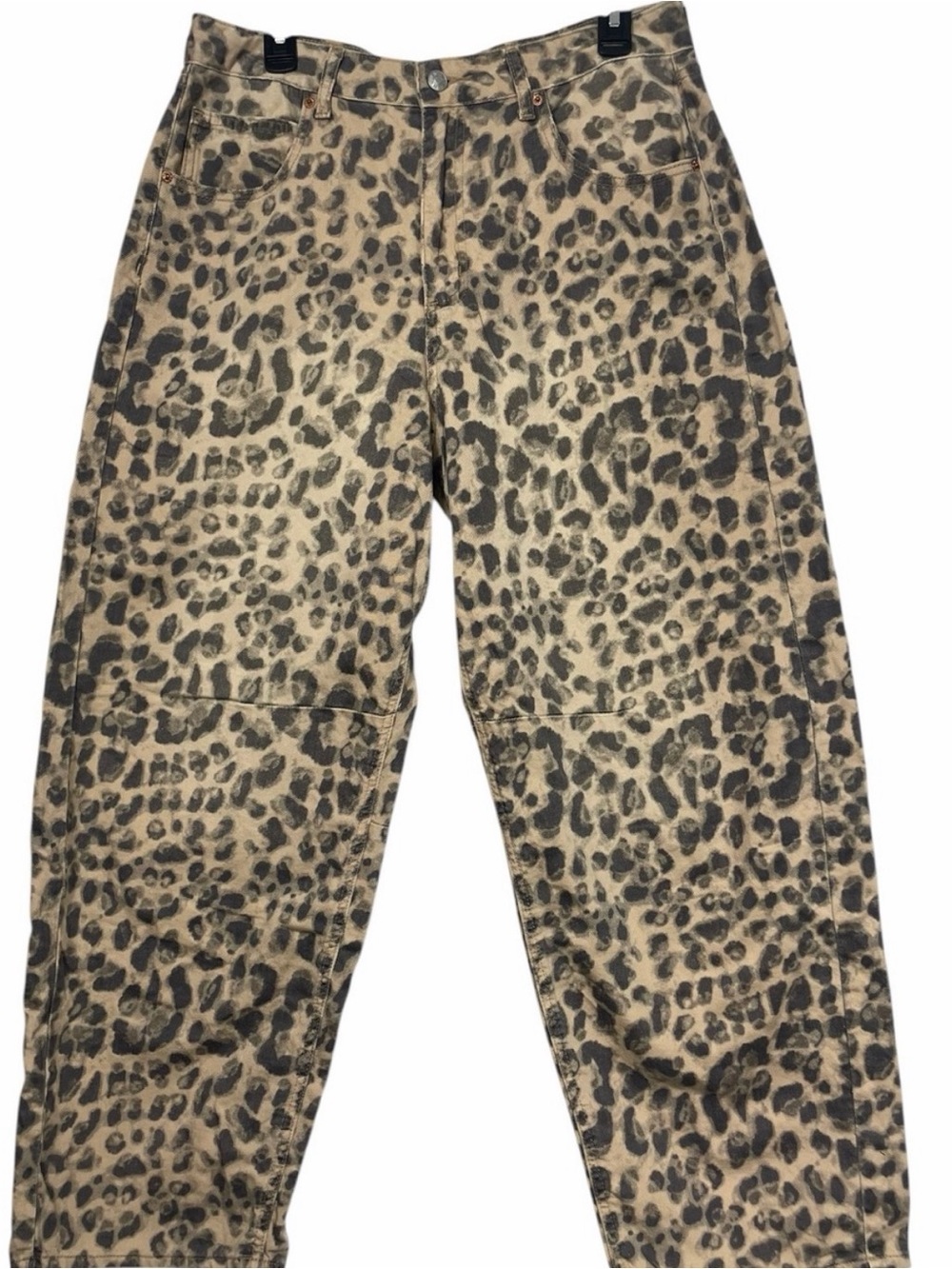 Leopard Print Wide Leg Jeans - Women's Beige/Black Flare